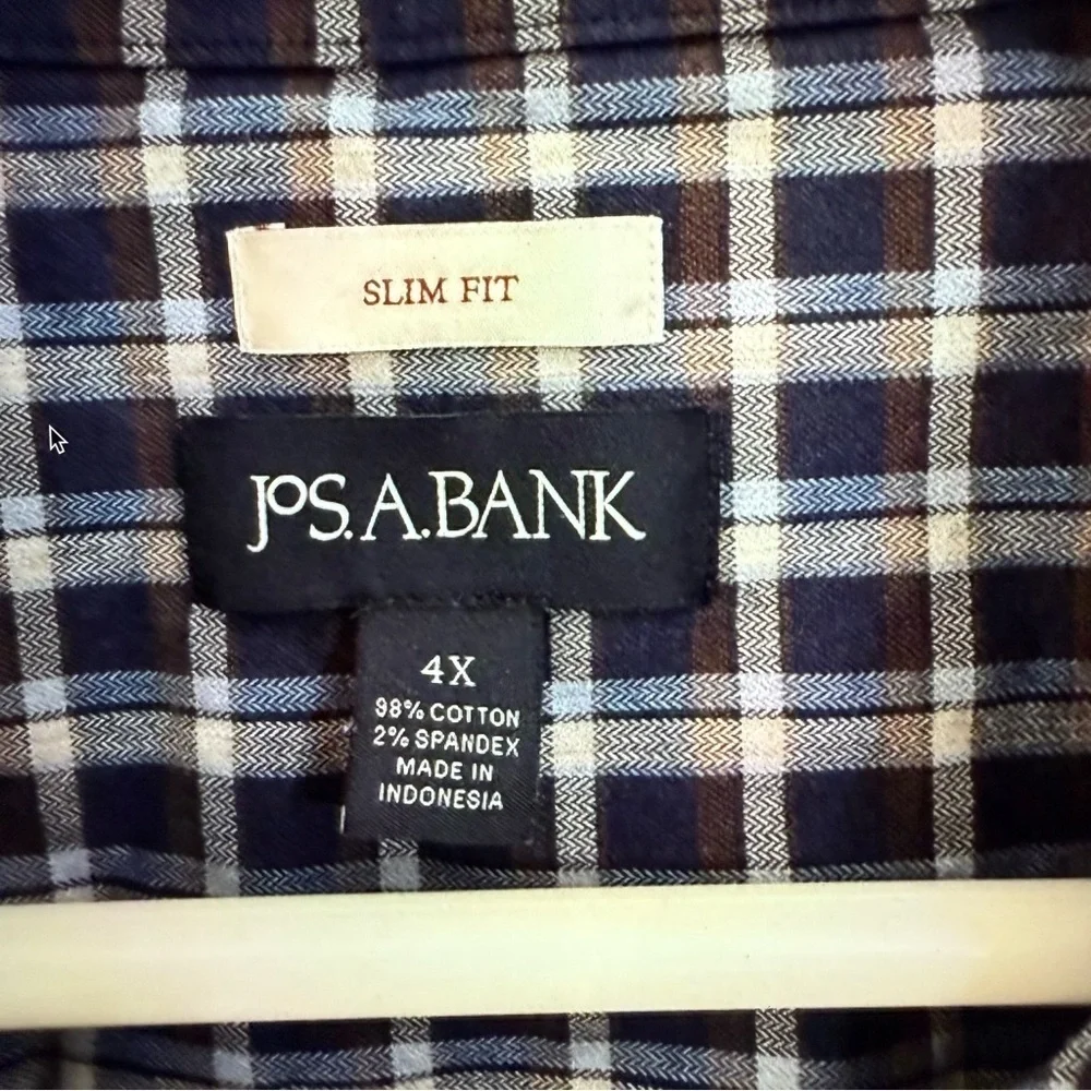 Jos. A. Bank blue and White Checkered Shirt plaid cotton button down size 4X